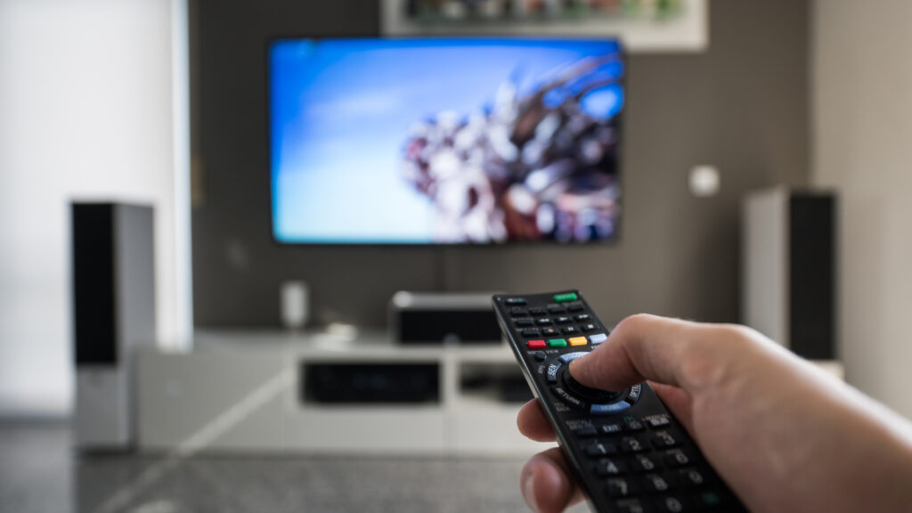 Television colorful screen with remote control